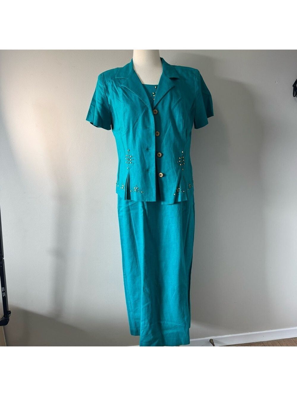 Sag Harbor vintage Teal Maxi Dress with Jacket